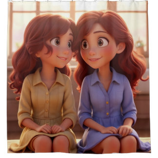 シスター・ボンド - 美しい姉妹のイラストアート シャワーカーテン