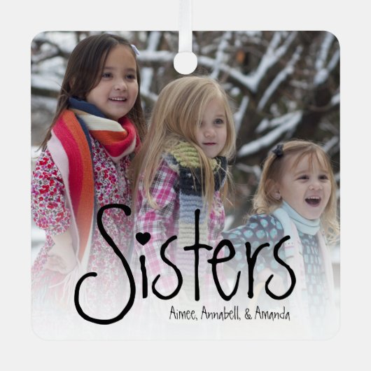 シスター |写真パーソナライズされた メタルオーナメント (正面)