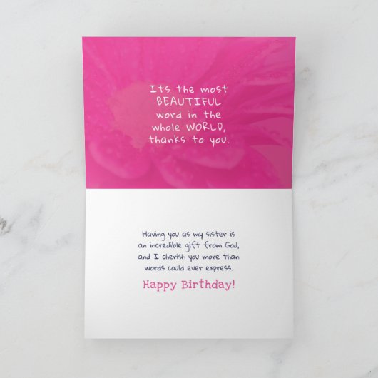 シスター：最も美し感謝していい言葉をカード カード (内部)