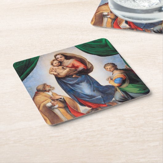 システィーナマドンナラファエル スクエアペーパーコースター (アングル)