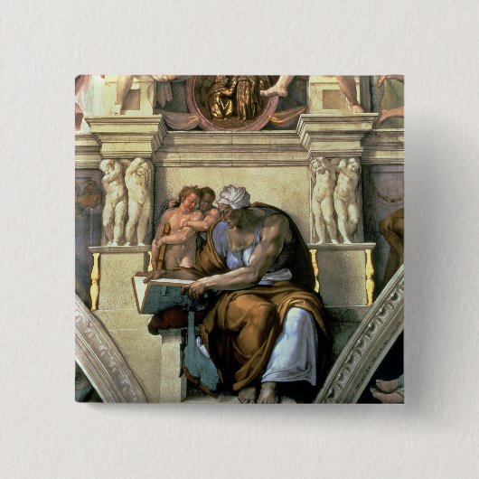 システィーナ礼拝堂の天井: CumaeanのSibyl 1510年 缶バッジ (正面)