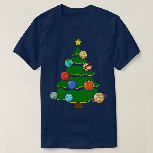 システムから惑星を持つクリスマス太陽のの木 Tシャツ (デザイン正面)