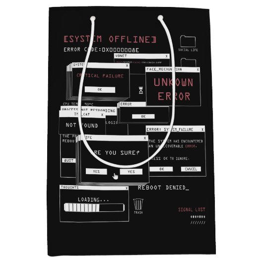 システムオフライン – テクノ-Brutalistデザイン ミディアムペーパーバッグ (正面)