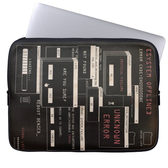 システムオフライン – テクノ-Brutalistデザイン ラップトップスリーブ (正面)