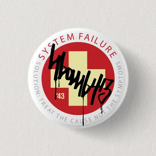 システム交差の赤 缶バッジ (正面)