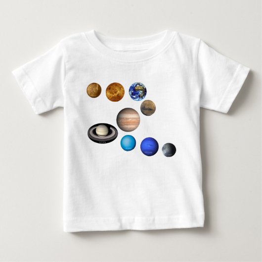 システム内の9つの太陽の惑星。マーキュリー、ヴィーナス、 ベビーTシャツ (正面)