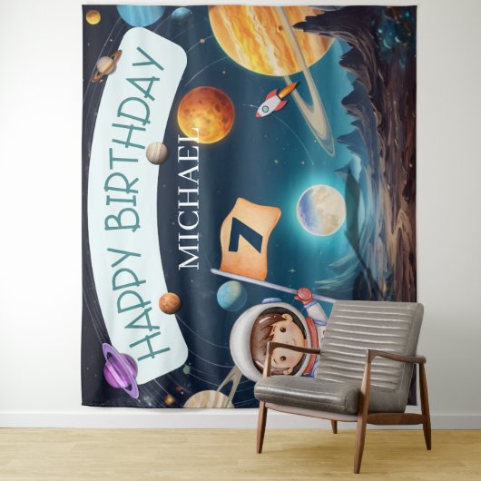 システム太陽のの宇宙少年の誕生日背景 タペストリー (インサイチュ)