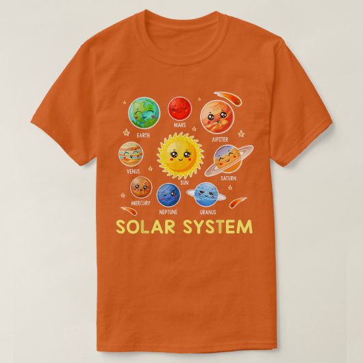 システム太陽のキュート顔惑星宇宙科学ボーイギ Tシャツ (デザイン正面)