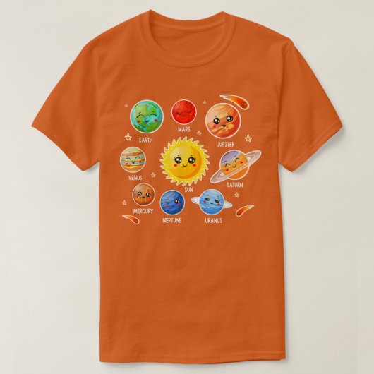 システム太陽のキュート顔惑星宇宙科学ボーイギ Tシャツ (デザイン正面)