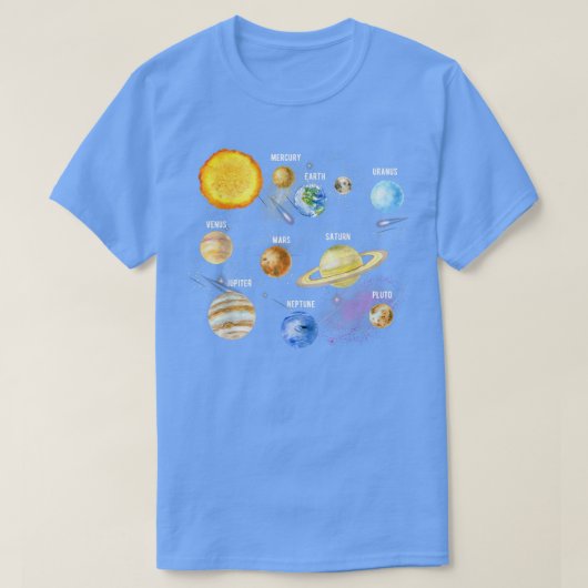 システム太陽のリアル宇宙惑星教育B Tシャツ (デザイン正面)