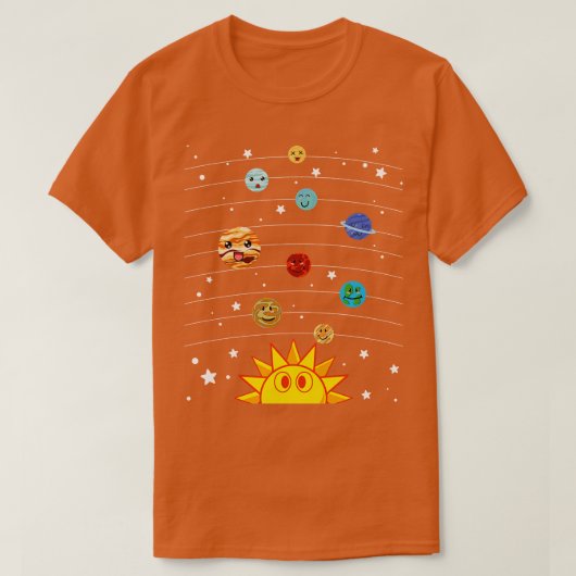 システム太陽の天文学宇宙かわいい惑星 Tシャツ (デザイン正面)