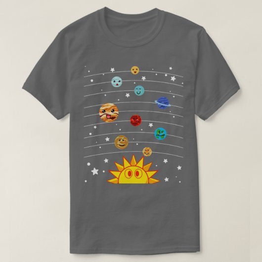 システム太陽の天文学宇宙かわいい惑星 Tシャツ (デザイン正面)