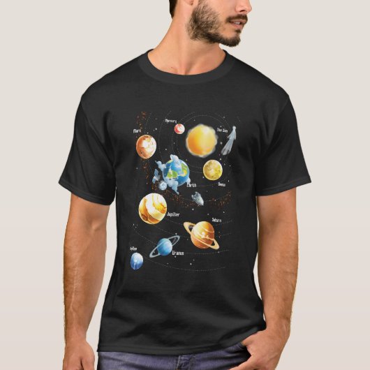 システム太陽の宇宙天文学と惑星ギフト Tシャツ (正面)