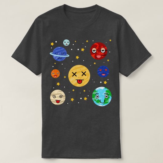 システム太陽の宇宙科学天文学かわいい惑星 Tシャツ (デザイン正面)