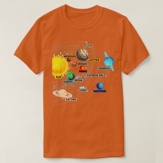 システム太陽の惑星天文学宇宙科学ギル Tシャツ (デザイン正面)
