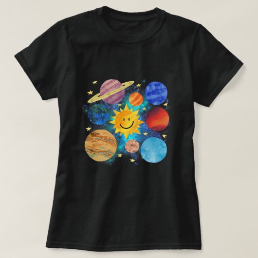 システム太陽の惑星天文学宇宙科学女子 Tシャツ (デザイン正面)