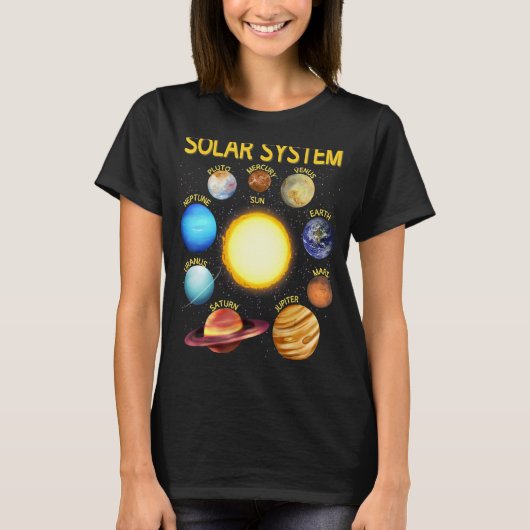 システム太陽の現実的な宇宙惑星科学少年 Tシャツ (正面)