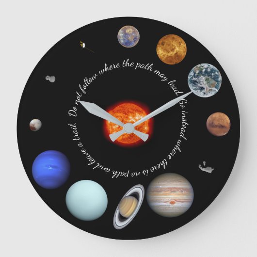 システ太陽のムカスタム引用文または名前 ラージ壁時計 (正面)