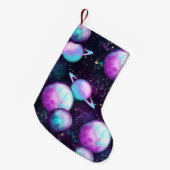 システ太陽のムグロー |コズミックブルーパープルピンク惑星 スモールクリスマスストッキング (正面 (吊り時))