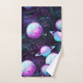 システ太陽のムグロー |コズミックブルーパープルピンク惑星 バスタオルセット (ハンドタオル)