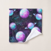 システ太陽のムグロー |コズミックブルーパープルピンク惑星 バスタオルセット (ウォッシュタオル)