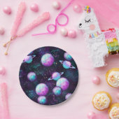 システ太陽のムグロー |コズミックブルーパープルピンク惑星 ペーパープレート (パーティー)