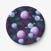 システ太陽のムグロー |コズミックブルーパープルピンク惑星 ペーパープレート (正面)