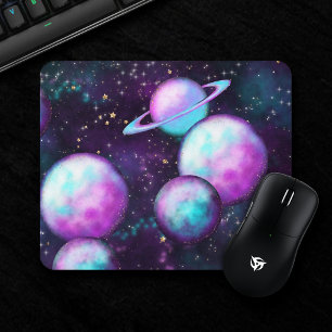 システ太陽のムグロー コズミックブルーパープルピンク惑星 マウスパッド