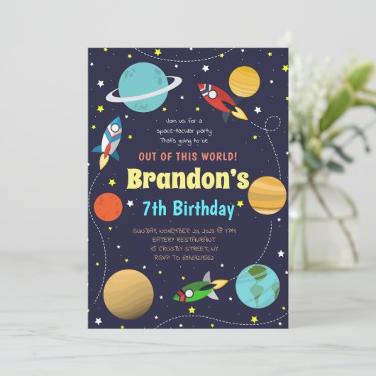 システ太陽のム宇宙をテーマにした誕生日 招待状 (スタンド正面)