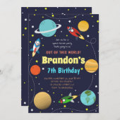 システ太陽のム宇宙をテーマにした誕生日 招待状 (正面/裏面)