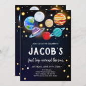 システ太陽のム誕生日、宇宙、惑星誕生日 招待状 (正面/裏面)