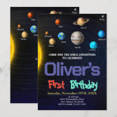 システ太陽のム誕生日、宇宙、惑星誕生日 招待状 (正面/裏面)
