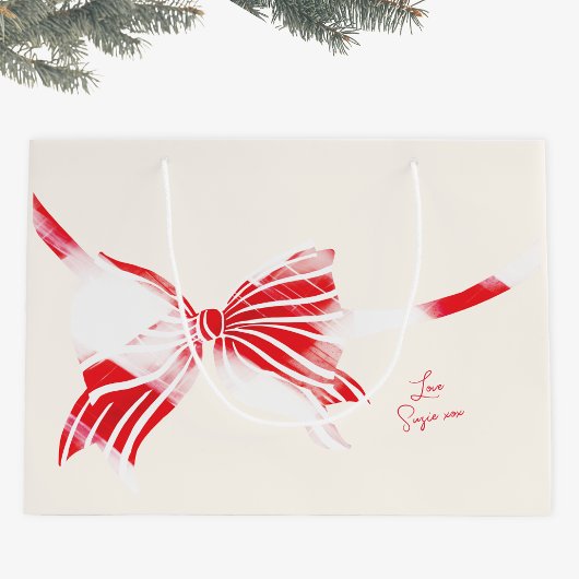 シストマスペパーミントプレイドボウホリデーと結び付け ラージペーパーバッグ