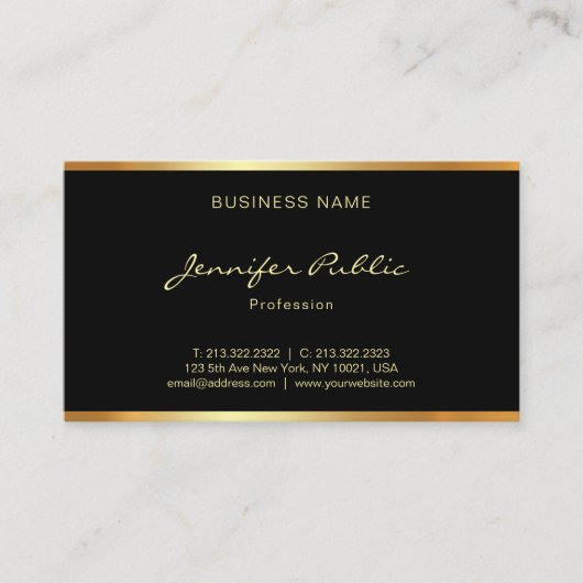 シスモダンテムブラック&金ゴールドハンドスクリプトフォント 名刺 (正面)