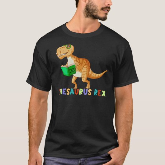 シソーラス読レックスのTrex Dino学校の初日 Tシャツ (正面)