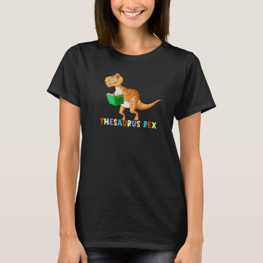 シソーラス読レックスのTrex Dino学校の初日 Tシャツ (正面)