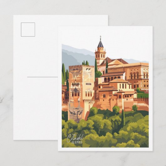 シタデルアレッポアートヴィンテージトラベルイラストレーション ポストカード (正面/裏面)