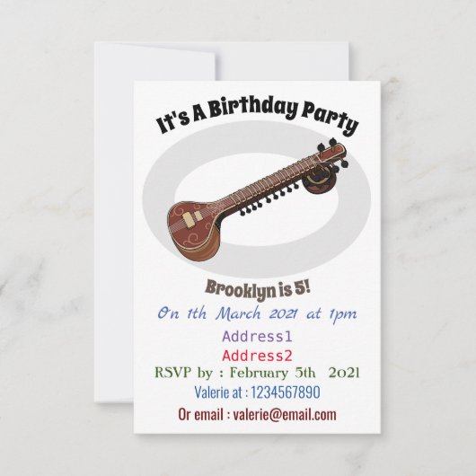 シタールの漫画イラスト 招待状 (正面)