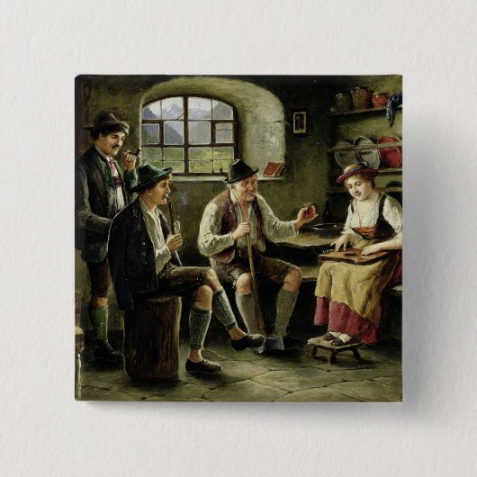 シタールを演奏している若い女性 缶バッジ (正面)