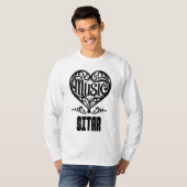 シタール愛好家のための優雅なスクロールハート Tシャツ (正面フル)
