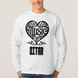 シタール愛好家のための優雅なスクロールハート Tシャツ