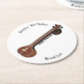 シタール漫画イラストレーション ラウンドペーパーコースター (アングル)