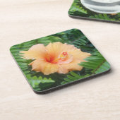 シダが付いているオレンジハイビスカスの花 コースター (左側)