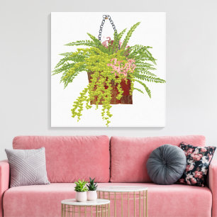 シダとツタのハンギングプラントの植物学イラストアート キャンバスプリント
