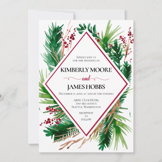 シダと果実の冬の結婚式 招待状 (正面)