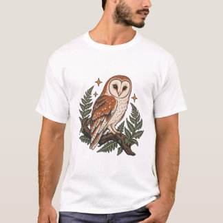 シダと森の星に囲まれたメンフクロウ Tシャツ