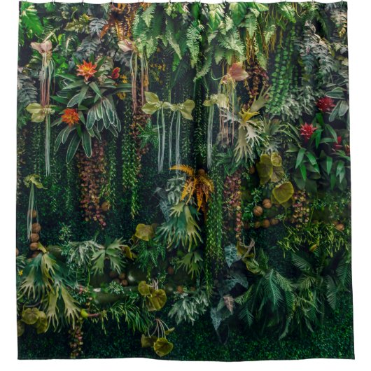 シダと植え飾物の壁 シャワーカーテン (正面)
