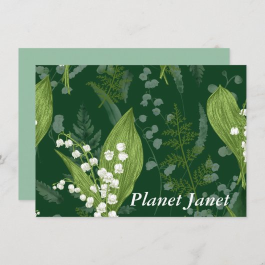 シダのあるワイルドフラワーのリリー || ダークグリーンカスタム ノートカード (正面/裏面)