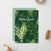 シダのあるワイルドフラワーのリリー || ダークグリーンカスタム ノートカード (正面/裏面インサイチュ)