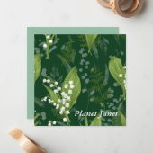 シダのあるワイルドフラワーのリリー || ダークグリーンカスタム ノートカード (正面/裏面インサイチュ)